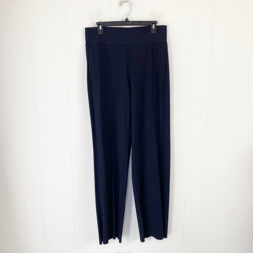 Athleta Cosmic Pant Navy Blue Wide Leg High Rise Stretch Trousers Sz LT 531089